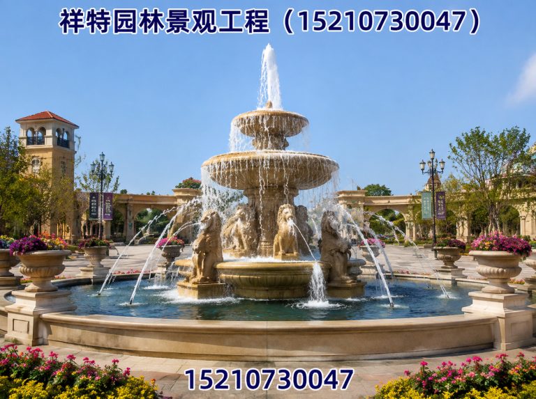 定兴县人工湖喷泉展示图